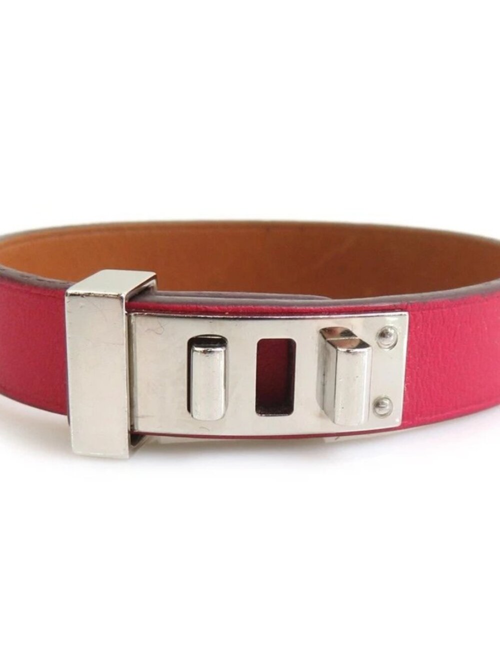 HERMES Mini Dog Bracelet Magenta/Silver Leather/Metal